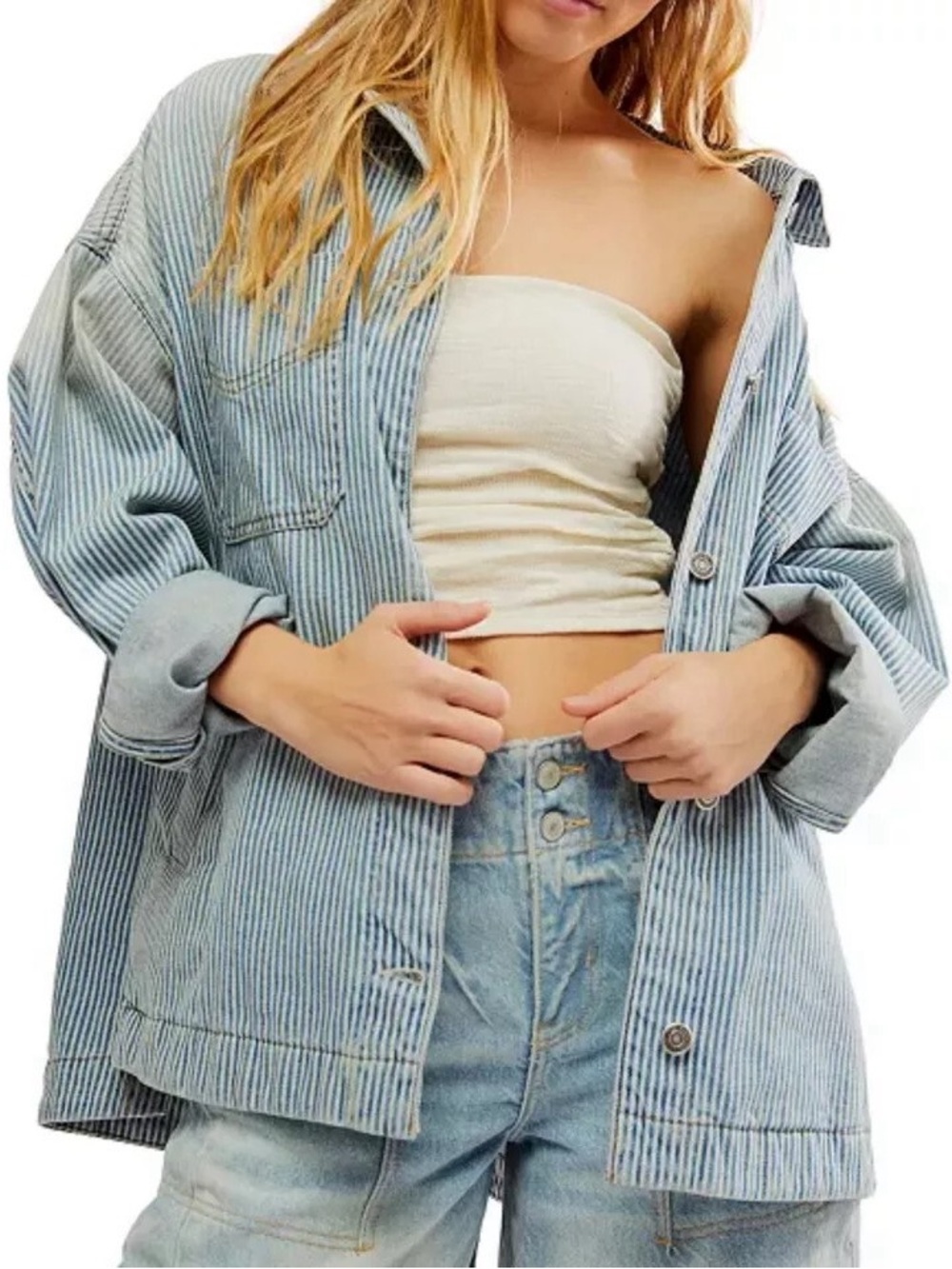 We The Free Opal Swing Jacket in Blue & White Stripe